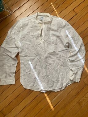 Zara Men White Long-Sleeve Casual Button-Up Shirt